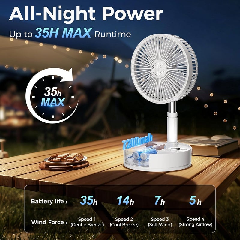 Marchpower Foldable Standing Fan with Night Lights Portable Rechargeable Fan 7200mAh with Remote Adjustable Height 4-Speed Quiet Pedestal Floor Fan for Bedroom Travel Fishing Beach Camping 8'' - Image 2