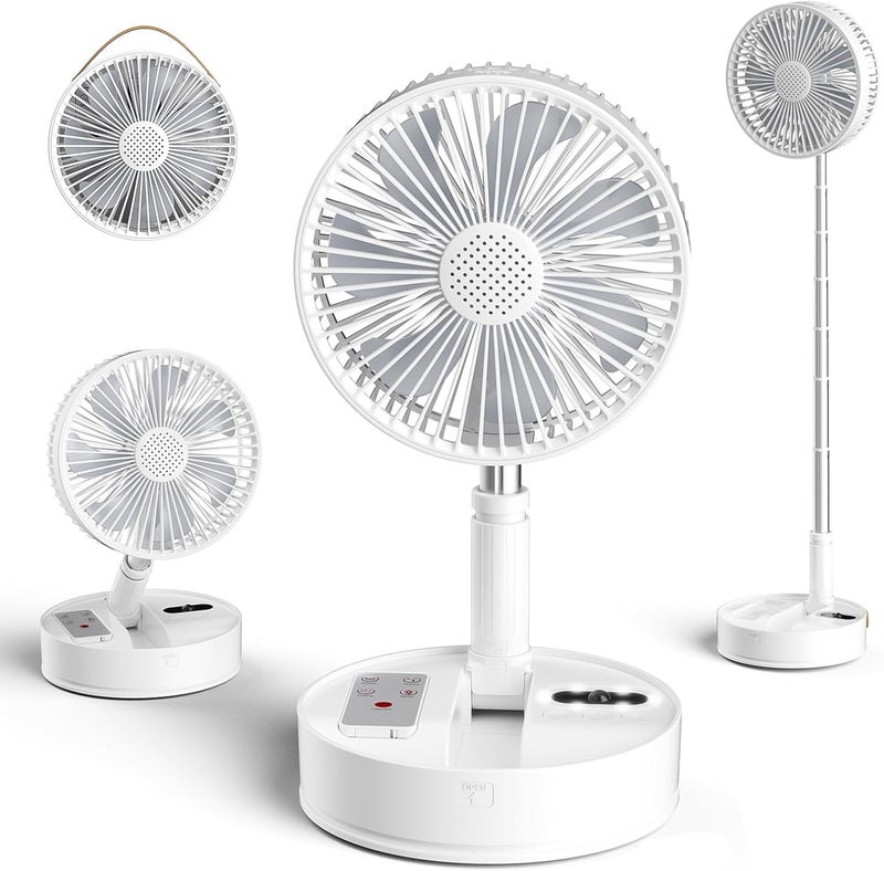 Marchpower Foldable Standing Fan with Night Lights Portable Rechargeable Fan 7200mAh with Remote Adjustable Height 4-Speed Quiet Pedestal Floor Fan for Bedroom Travel Fishing Beach Camping 8'' - Image 1