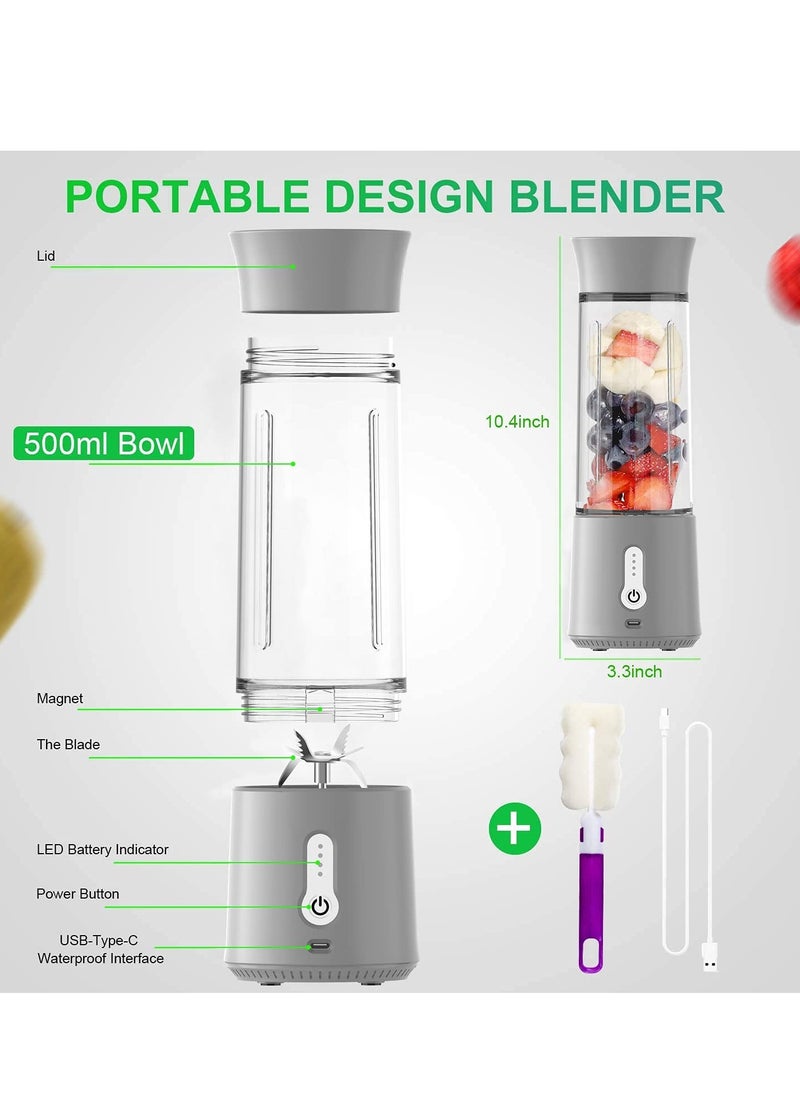 XVersion Portable Blender 500ML, Smoothie Blender, Portable Juicer Blender Smoothie Maker, Mini blender, High Speed 6-Blades for Office,Gym,Outdoor,Home,Travel,Baby Food Blender - Gray  - Image 4