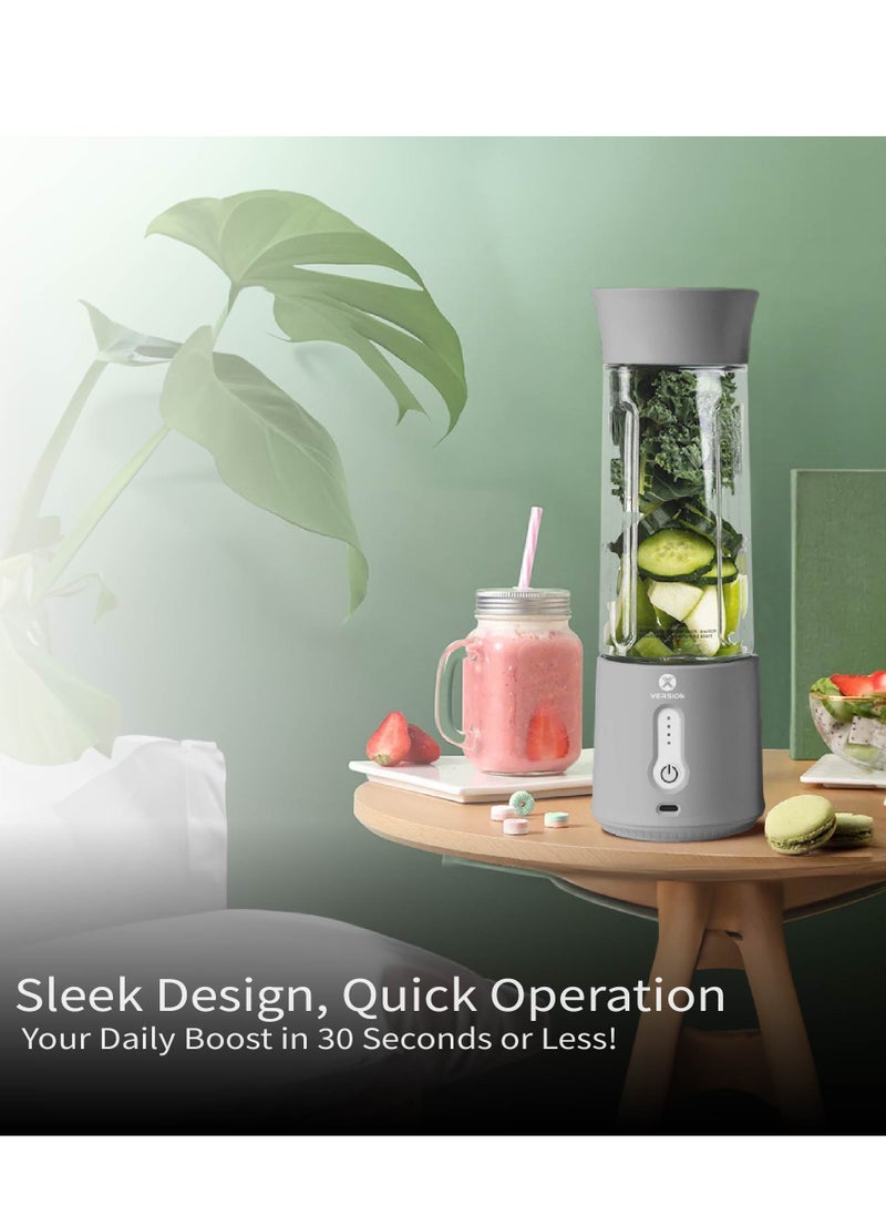XVersion Portable Blender 500ML, Smoothie Blender, Portable Juicer Blender Smoothie Maker, Mini blender, High Speed 6-Blades for Office,Gym,Outdoor,Home,Travel,Baby Food Blender - Gray  - Image 3