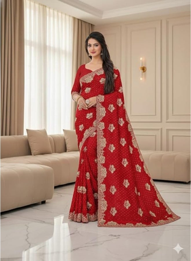 YASHIKA ساري ياشيكا النسائي من قماش الجورجيت المطرز مع قطعة بلوزة للارتداء التقليدي - Image 2