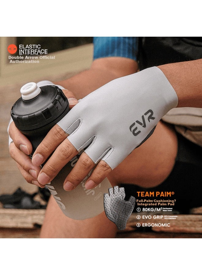 Evr Double Arrow Cycling Gloves Miti Fabric Half Finger Summer Shock Absorption Short Finger Gray S - Image 1
