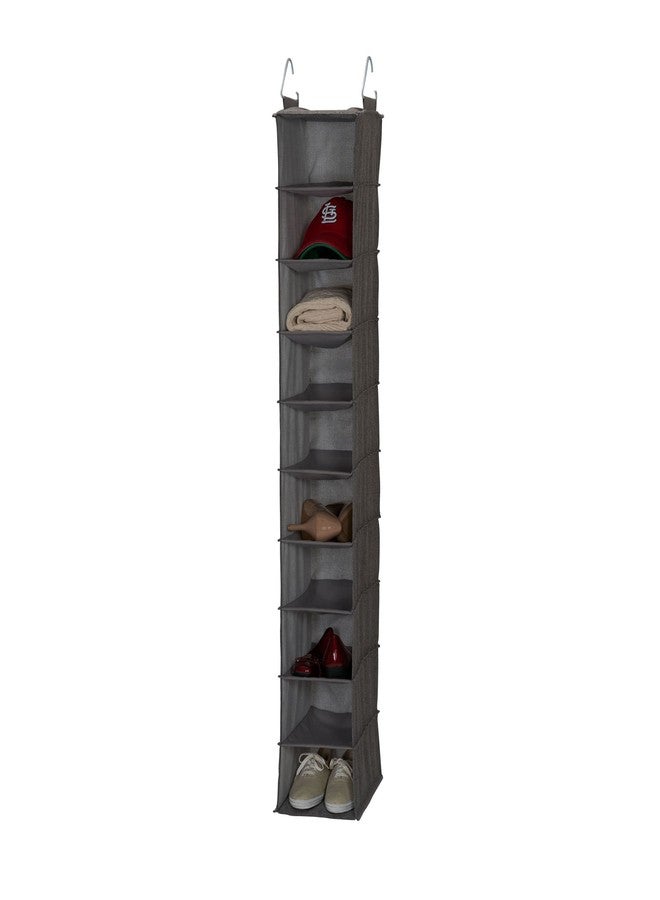 Household Essentials 10-Shelf Wide Hanging Shoe Organizer, Soft and Durable Polyester, Versatile, Breathable, Stylish, Compact, Sturdy Hooks for Rod or Wire Closets, Gray - Image 2
