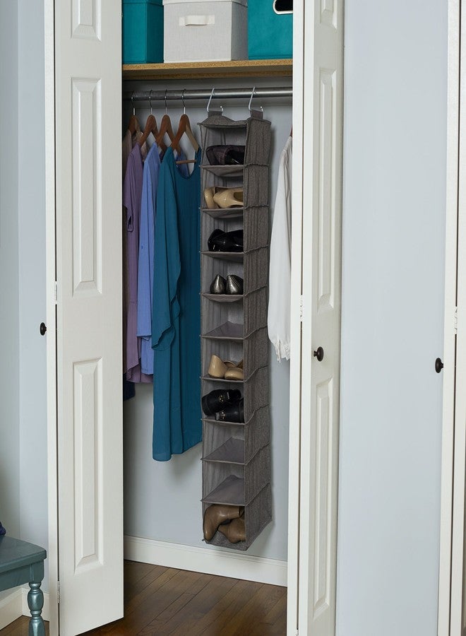 Household Essentials 10-Shelf Wide Hanging Shoe Organizer, Soft and Durable Polyester, Versatile, Breathable, Stylish, Compact, Sturdy Hooks for Rod or Wire Closets, Gray - Image 4