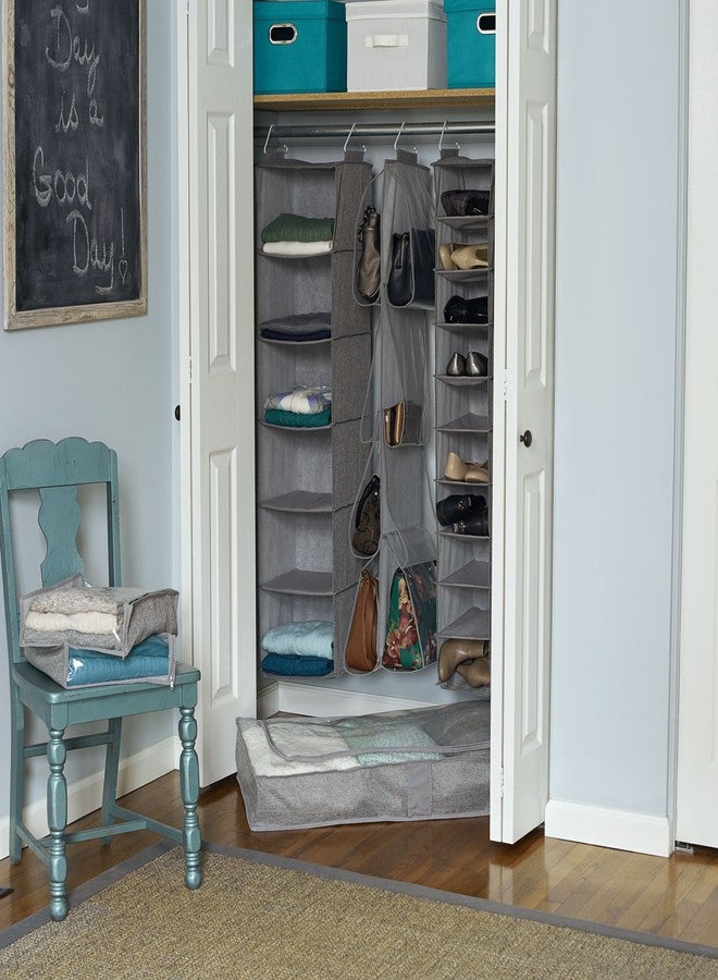 Household Essentials 10-Shelf Wide Hanging Shoe Organizer, Soft and Durable Polyester, Versatile, Breathable, Stylish, Compact, Sturdy Hooks for Rod or Wire Closets, Gray - Image 5