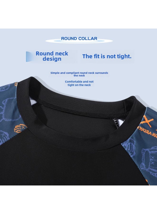 Loquat Children's Swimsuit Boys' Two-piece Boys' Swimsuit Middle And Large Teenagers Summer 2023 Double-layer Swimming Trunks Suit-Color:Orange Bear Swimming Cap Goggles Swimming Bag- - Image 3