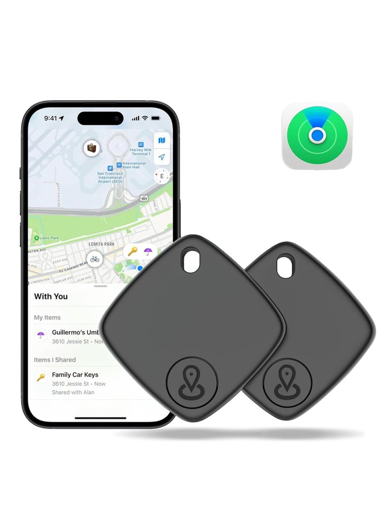 XQOOPS Item Locator, xQoops Security Smart Tag Works with Apple Find My (iOS only), Phone Finder, Key Finder Compatible with iPhone iPad iWatch Mac, Bluetooth Tracker for Keys Wallets Belongings(2PCS-Black)  - Image 1