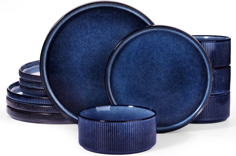 Famiware Star Dinnerware Set for 4, 12 Piece Dish Set in Nebulas Blue - Image 1