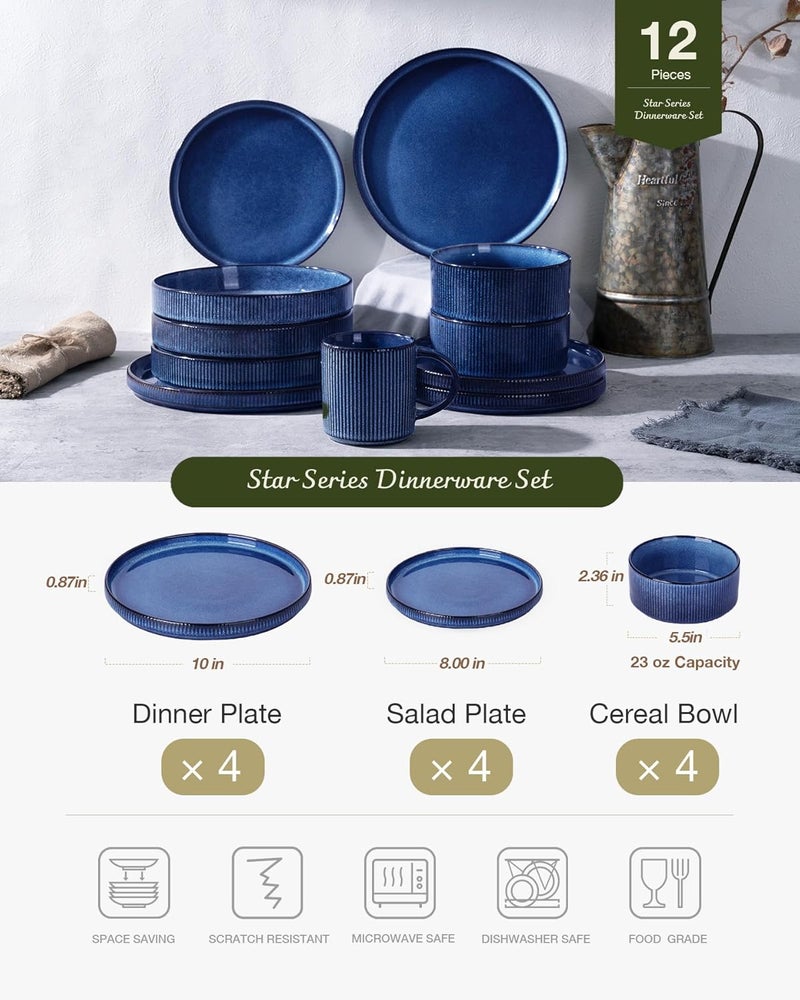 Famiware Star Dinnerware Set for 4, 12 Piece Dish Set in Nebulas Blue - Image 3