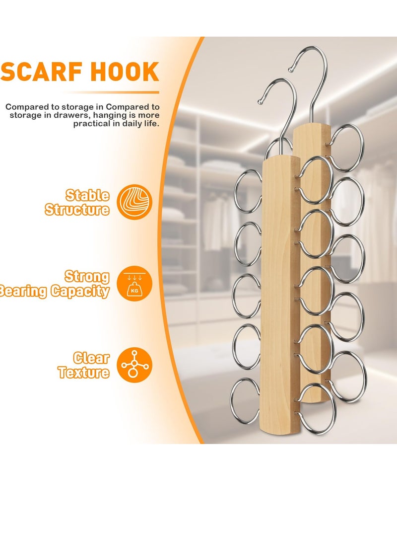 Excefore Scarf Holder, Tie Hanger Scarf Rack, Space Saving Hangers with 10 Loops, Saving Hanger for Scarves, Shawl, Belts & Accessories (Wood Color) - Image 4