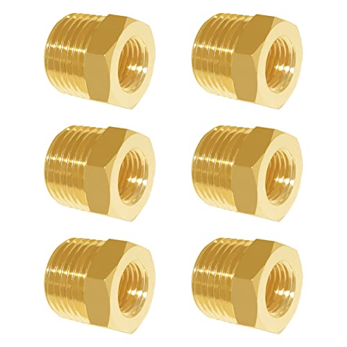Hooshing 6PCS Brass Reducer Hex Bushing 1/2" NPT Male x 1/8" NPT Female Threaded Pipe Fitting Adapter - Image 1