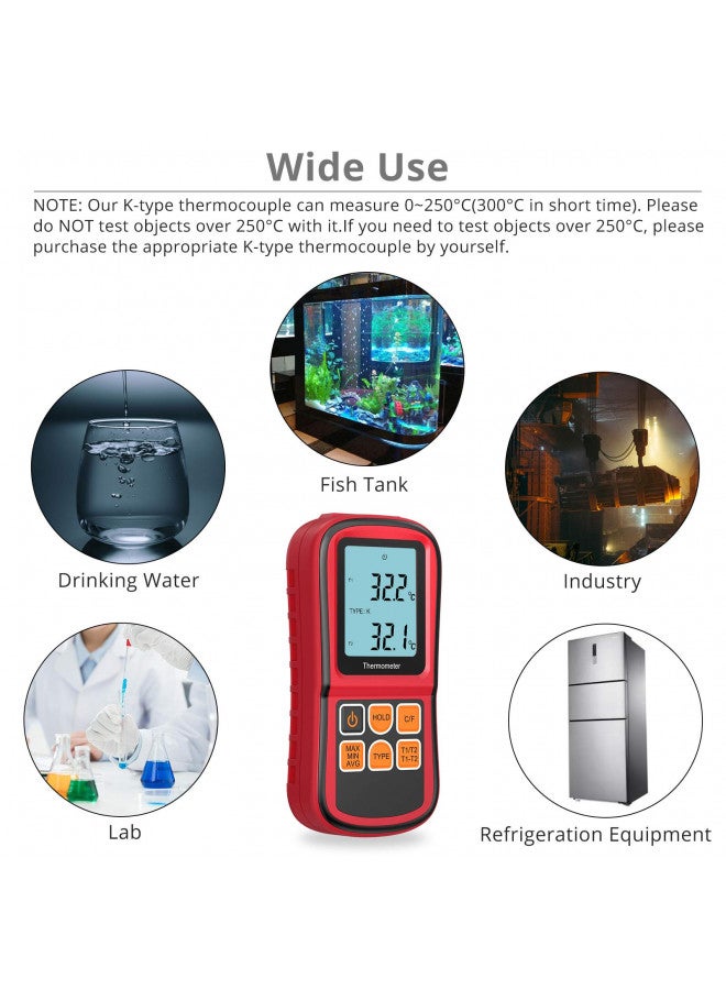 Kamtop Kamtop Digital Thermometer, Dual Channel Thermometer with Two K Type Thermocouple Probes, High Temperature Meter Dual Measurement Meter Sensor Backlight LCD Thermometer for K/J/T/E/R/S/N Type - Image 3