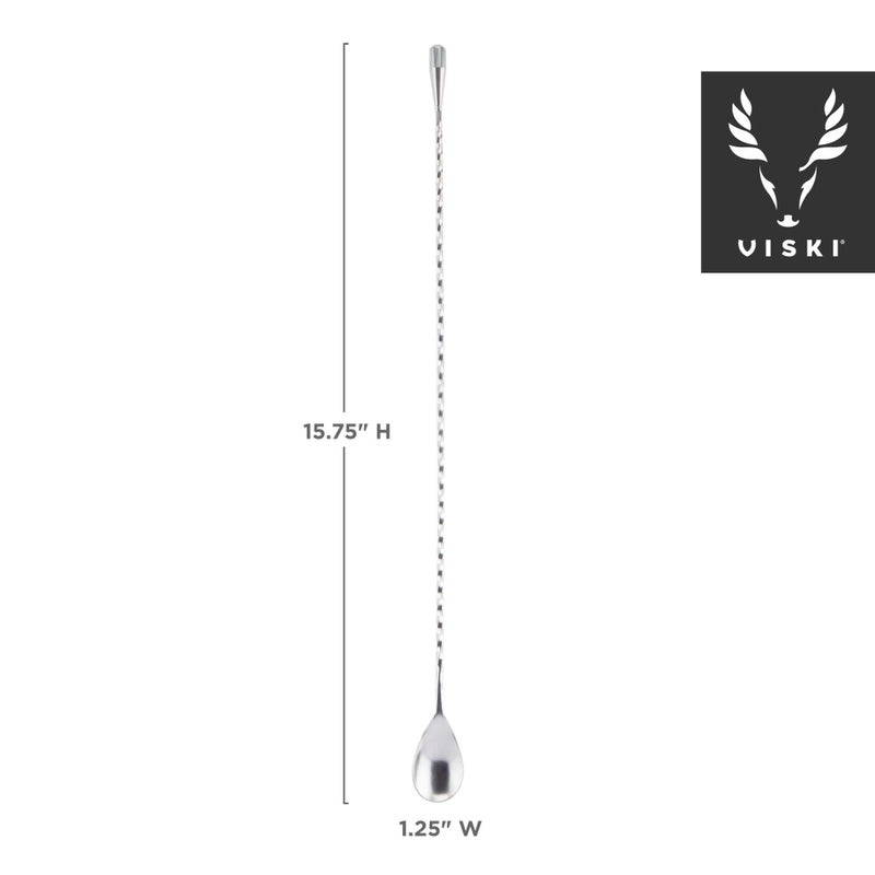 Viski Stainless Steel Weighted Barspoon, Japanese Style Twisted Stem Handle, Teardrop Weight,Silver - Image 3