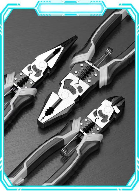 Multi-Function 3Pcs Wire Pliers Set, Premium CR-V Construction, Including 9 Inch Cutting Pliers, 9 Inch Pointed-Nose Pliers and 8 Inch Diagonal Nose Pliers, Professional Hand Tool for Cutting, Crimping Stripping, Gripping and Coiling