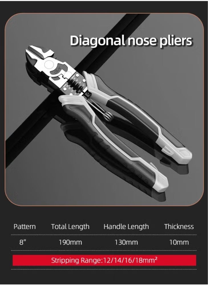 Multi-Function 3Pcs Wire Pliers Set, Premium CR-V Construction, Including 9 Inch Cutting Pliers, 9 Inch Pointed-Nose Pliers and 8 Inch Diagonal Nose Pliers, Professional Hand Tool for Cutting, Crimping Stripping, Gripping and Coiling