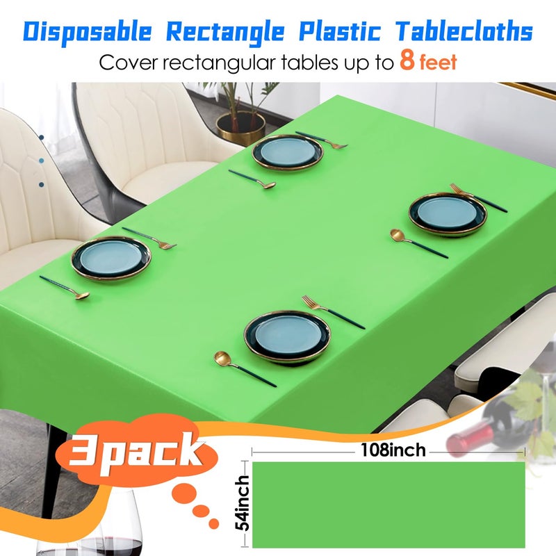 YSYJ 3 Pack Lime Green Plastic Tablecloth Disposable Rectangular Table Cloth 54 x 108 Inch Table Cover for Parties - Image 2