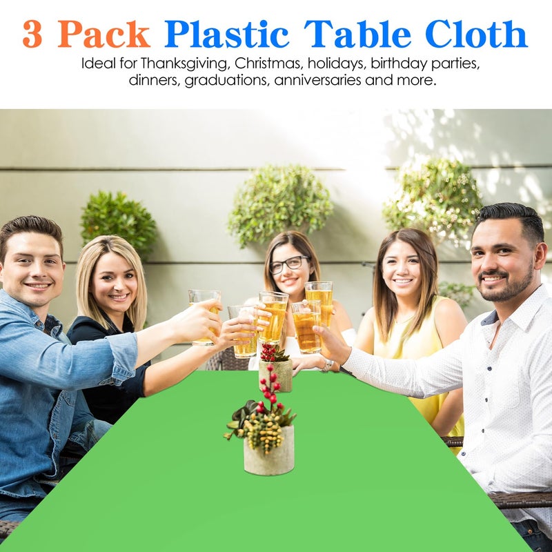 YSYJ 3 Pack Lime Green Plastic Tablecloth Disposable Rectangular Table Cloth 54 x 108 Inch Table Cover for Parties - Image 4