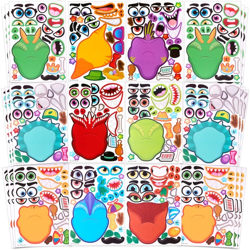 JOYIN 36PCS 9.8"x6.7" Make a face Stickers for Kids, Make Your Own Dinosaur Stickers, Animal Party Favors Kids Crafts, Goodie Bags Stuffers, Classroom Rewards - Image 1