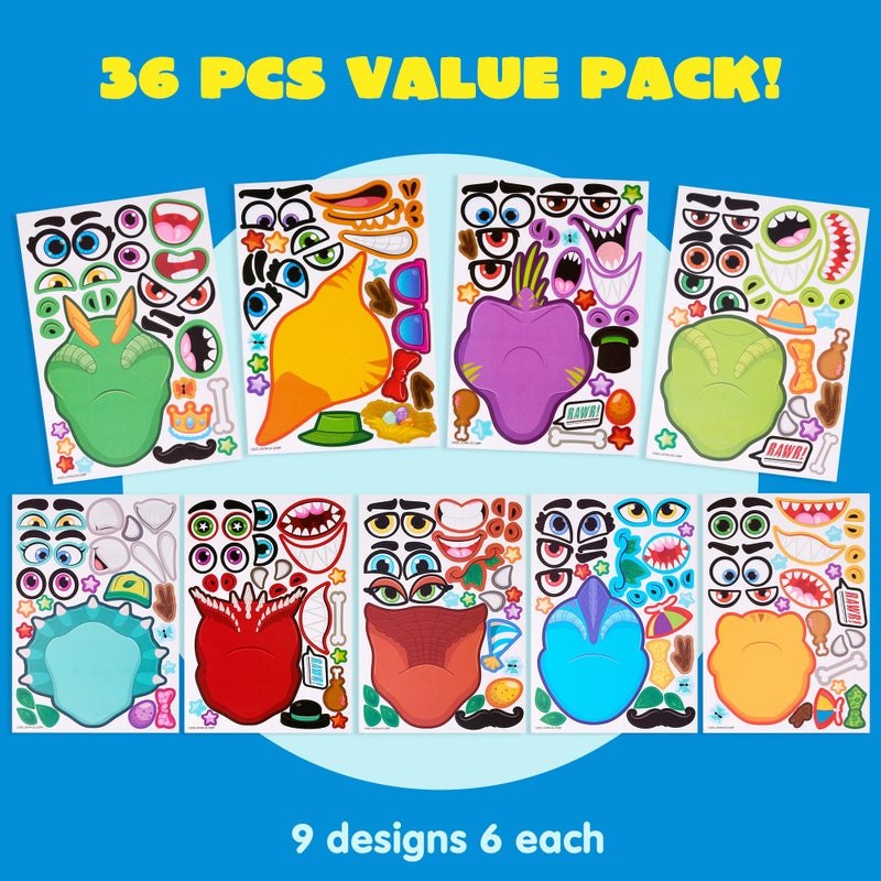 JOYIN 36PCS 9.8"x6.7" Make a face Stickers for Kids, Make Your Own Dinosaur Stickers, Animal Party Favors Kids Crafts, Goodie Bags Stuffers, Classroom Rewards - Image 3