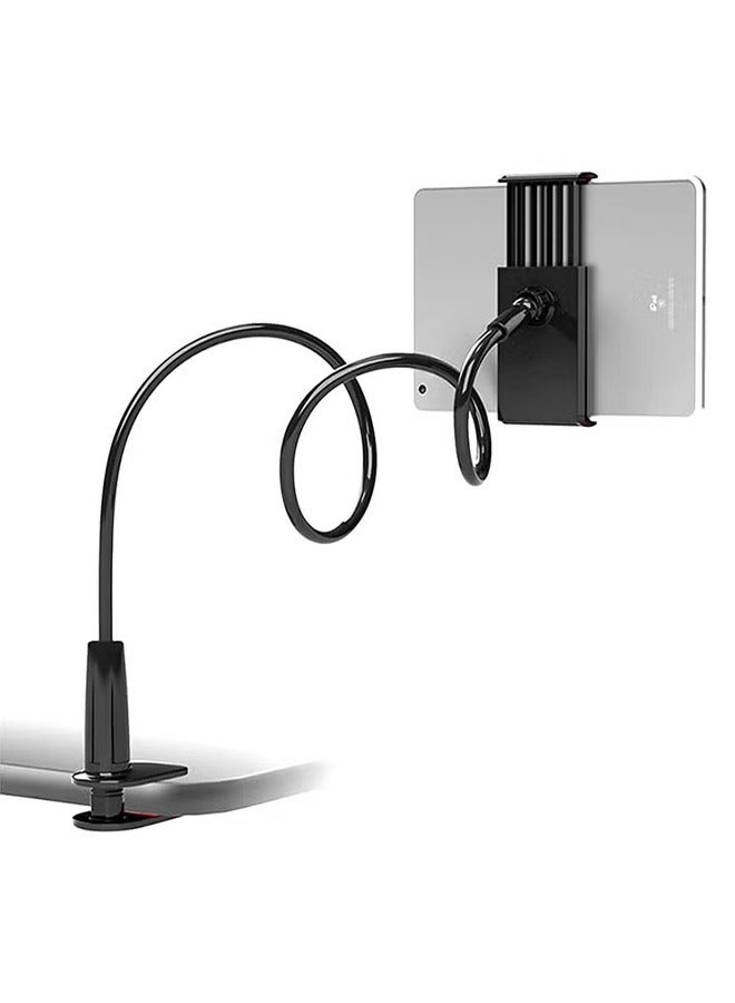 HY Tablet Phone Stand Height & Angle Adjustable Swivel 360 Degree Rotation Gooseneck Flexible Arm Clamp Mount, Metal Holder for 4” to 10.6” Tablets and All Smartphones - Black  - Image 1