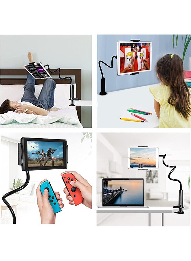 HY Tablet Phone Stand Height & Angle Adjustable Swivel 360 Degree Rotation Gooseneck Flexible Arm Clamp Mount, Metal Holder for 4” to 10.6” Tablets and All Smartphones - Black  - Image 4