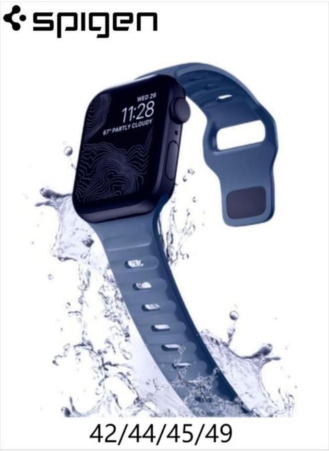 Apple Watch Rugged Sport Band for Ultra 49mm Series 8/7 45mm Series SE2/6/SE/5/4 44mm and Series 3/2/1 42mm Adjustable Solo Loop Band Strap Ice Ocean