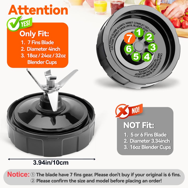 BKFOLIUM 1-pack 7 Fins Extractor Blade Assembly for Ninja, 3.94inches/10cm Blender Blade Replacement Parts Compatible with Ninja Blenders Auto iQ BL480 BL482 BL642 BL682 NN102, with Hook, Brush, Rubber Gasket - Image 3