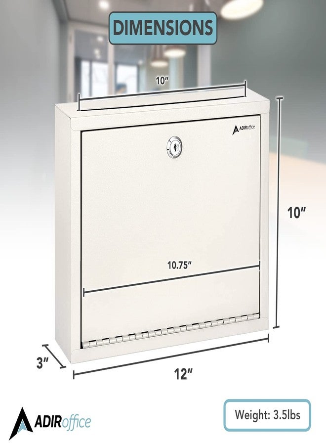 Adir Corp. Adir Metal Suggestion Box with Lock and Slot, Wall Mount Deposit Box for Payments and Checks, Office Mail Box for Employees, Mailbox for House, Safe Drop Box with Keys - 3x10x12 Inch White - Image 5