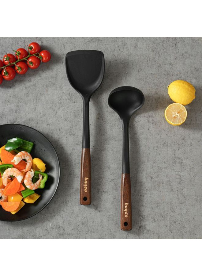 Bayco Wooden Handle Silicone Spatula, Food-grade, Heat-resistant, Suitable For Stir-frying, Non-stick Pan Spatula, Spoon, And Pot Spatula Bc5615