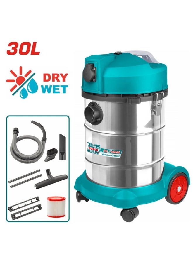 توتال مكنسة كهربائية برميل، 30 لتر، مرطب وجاف، سعة 1400 وات