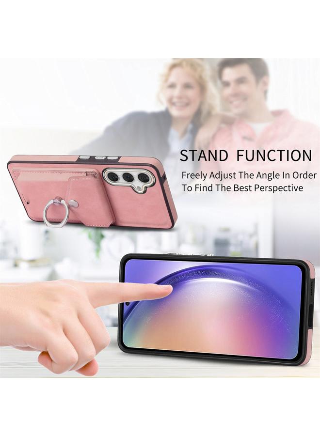 اس-توب جراب لهاتف Samsung Galaxy A54 5G مصنوع من الجلد المطلي بالكهرباء مع حلقة للبطاقات ومحفظة هاتف - Image 4