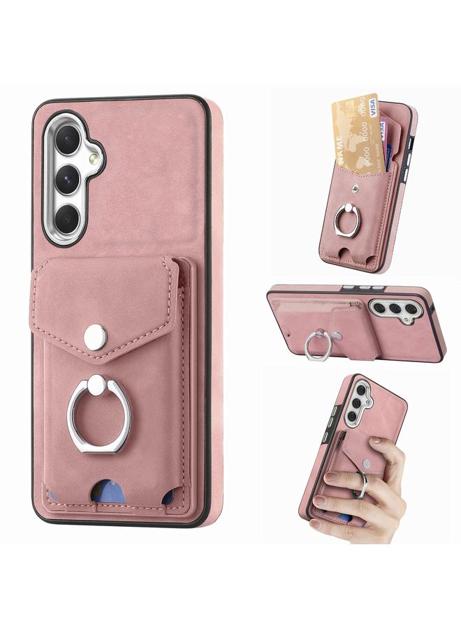 اس-توب جراب لهاتف Samsung Galaxy A54 5G مصنوع من الجلد المطلي بالكهرباء مع حلقة للبطاقات ومحفظة هاتف - Image 1