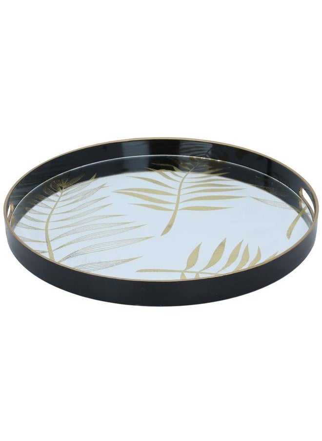 Alsaif Glass Serving Tray With Wooden Edges 45.5 X 45.5 X 4 Cm Round Black  - Image 1