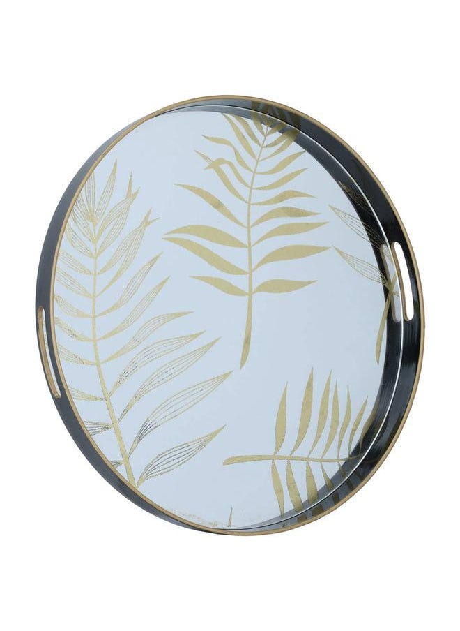 Alsaif Glass Serving Tray With Wooden Edges 45.5 X 45.5 X 4 Cm Round Black  - Image 2