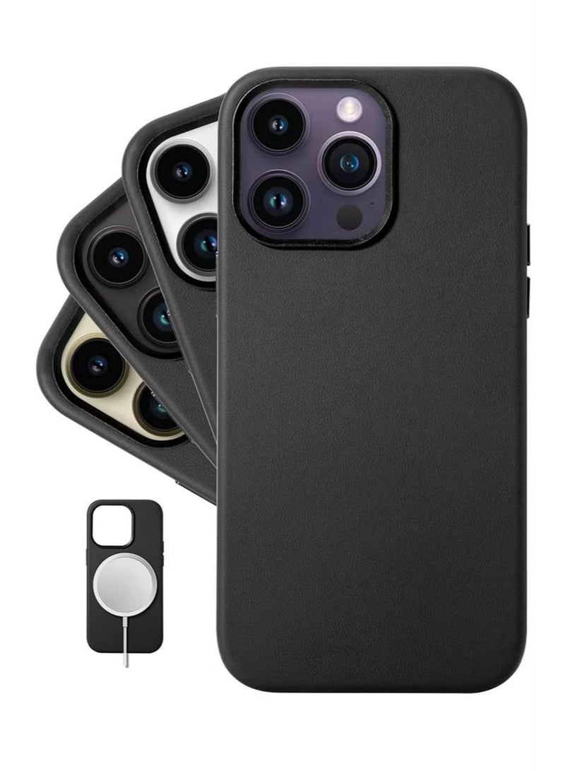 MagSafe Phone Case for iPhone 14 Pro Max, Black PU Leather - Image 3