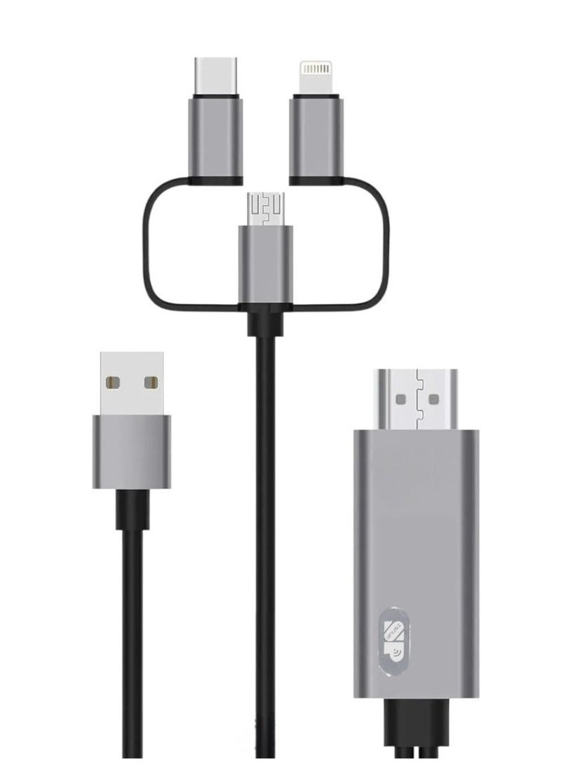 SP 3in1 HD screen cable cut-resistant fabric, compatible with iPhone, iPad, and Android devices - Image 1