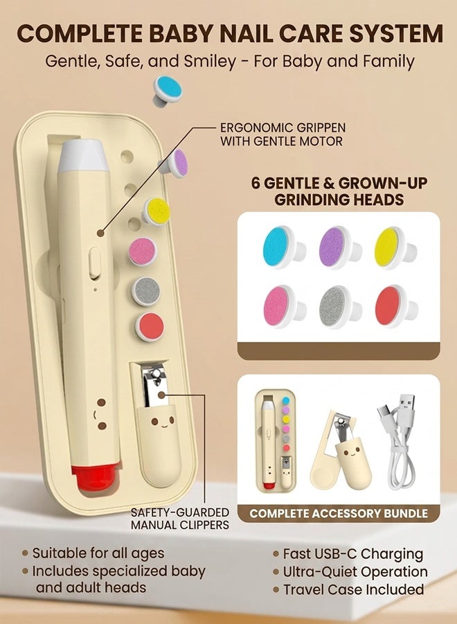 Aissiora Baby Electric Nail Grinder Set   Electric Nail Clipper   Baby Nail Care Set   With Soft Light Night Light   6 Multi-Function Grinding Heads   Magnetic Storage Box - Image 1