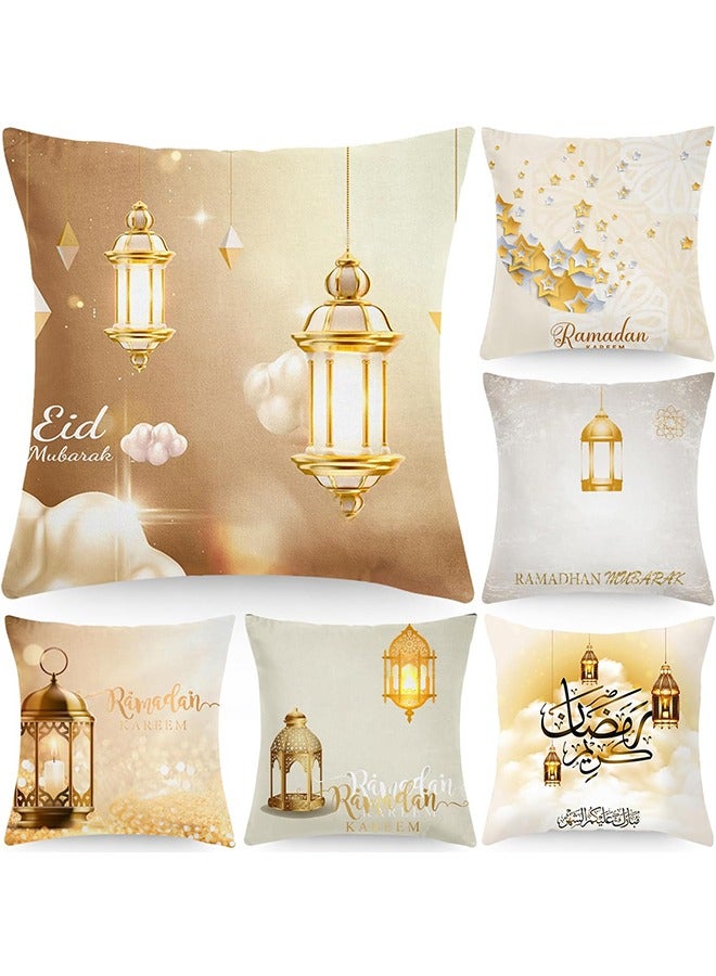 Yoawllty Ramadan Decorations, 6 Pcs Ramadan Pillow Covers, Ramadan Pillow Cases, Cushion Cover with Moon Lantern Patterns for Home Sofa, Bed(45cm * 45cm)  - Image 1