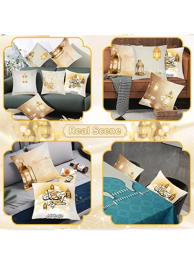 Yoawllty Ramadan Decorations, 6 Pcs Ramadan Pillow Covers, Ramadan Pillow Cases, Cushion Cover with Moon Lantern Patterns for Home Sofa, Bed(45cm * 45cm)  - Image 4
