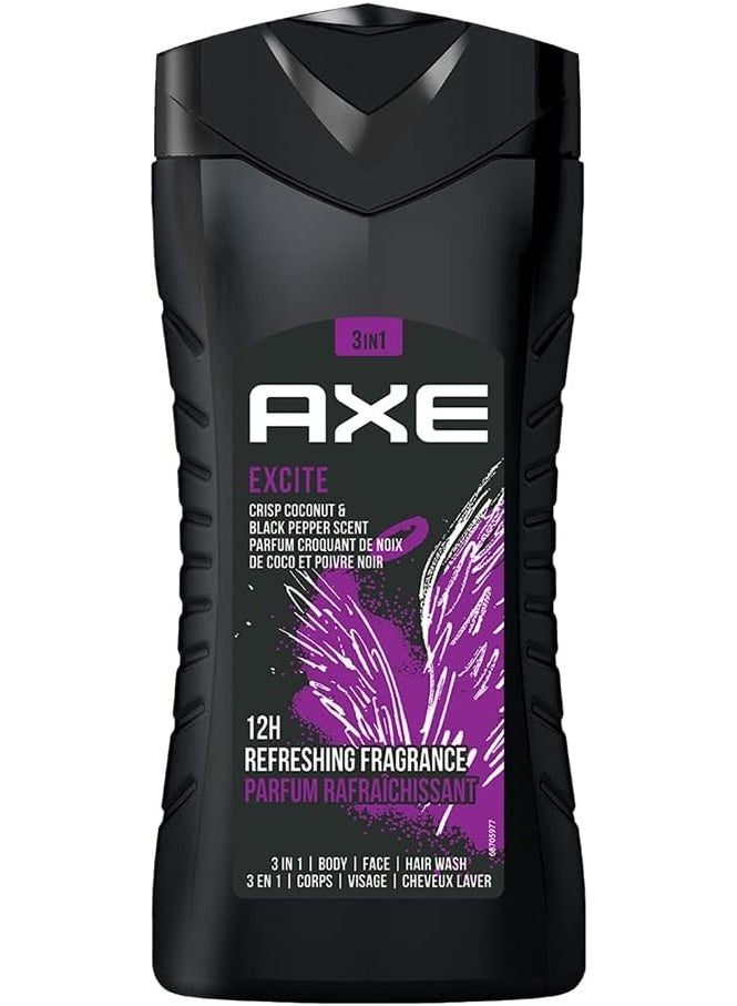 أكس غسول الجسم والشعر إكسيت 3 في 1 برائحة جوز الهند والفلفل الأسود المنعشة، 250 مل