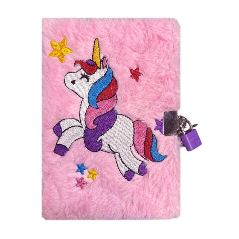 JIADA Unicorn Theme Plush Fur Diary for Kids with Lock - Image 1