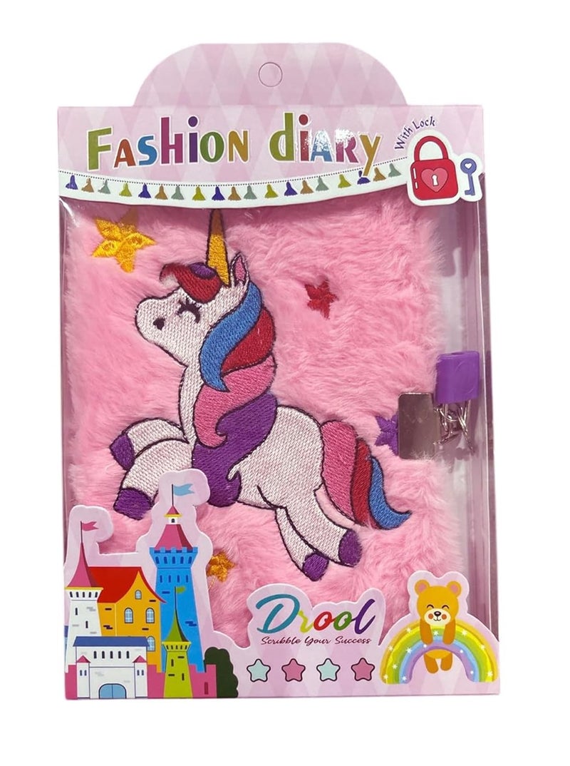 JIADA Unicorn Theme Plush Fur Diary for Kids with Lock - Image 2