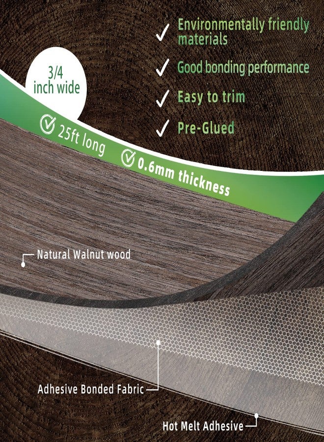 ZYJT Walnut Edge Banding, 3/4 inch x 25ft roll of Veneer Edge Banding -Pre-glued Flexible, Real Wood Tape Banding for Cabinet Repair Furniture Restoration - Image 2