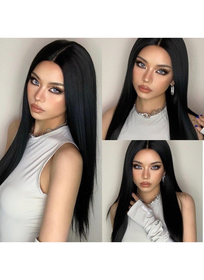 quickwig - Quick Wig Long Straight Wig Black Wigs For Women And Girls Middle Part Natural Hairline Long Synthetic Full Wig For Daily Party Costume Use - Image 1