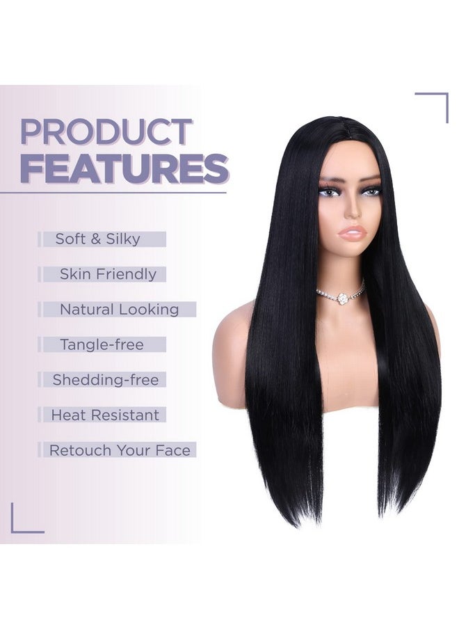 quickwig - Quick Wig Long Straight Wig Black Wigs For Women And Girls Middle Part Natural Hairline Long Synthetic Full Wig For Daily Party Costume Use - Image 1