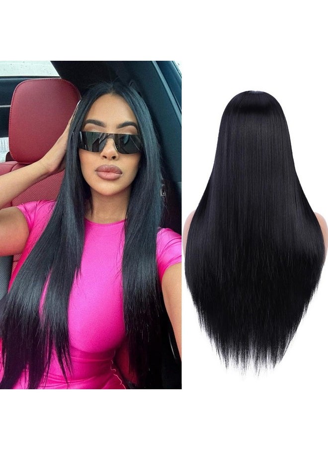 quickwig - Quick Wig Long Straight Wig Black Wigs For Women And Girls Middle Part Natural Hairline Long Synthetic Full Wig For Daily Party Costume Use - Image 1