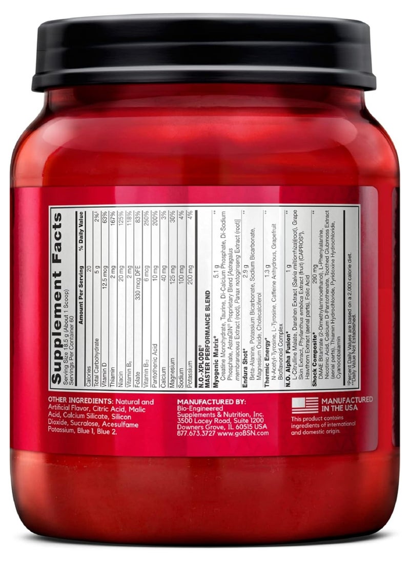BSN - NO XPLODE Legendary Pre Workout Powder with Creatine and Beta-Alanine Blue Raz 60 Servings - Image 1