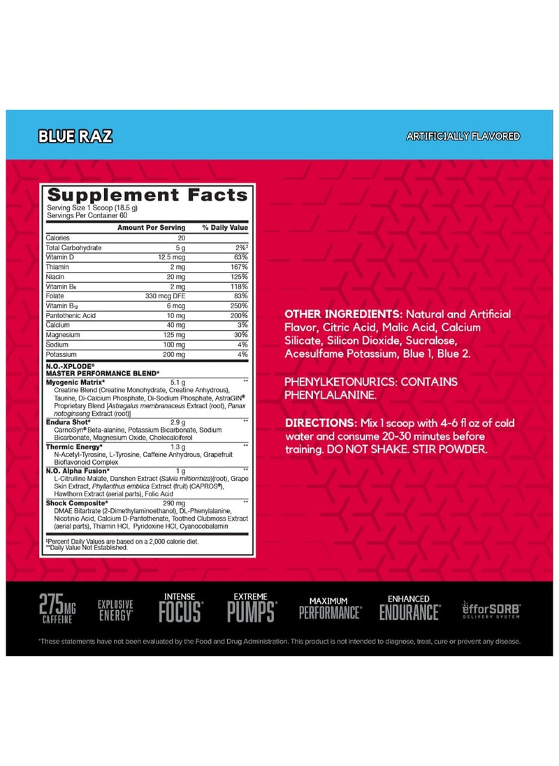 BSN - NO XPLODE Legendary Pre Workout Powder with Creatine and Beta-Alanine Blue Raz 60 Servings - Image 1