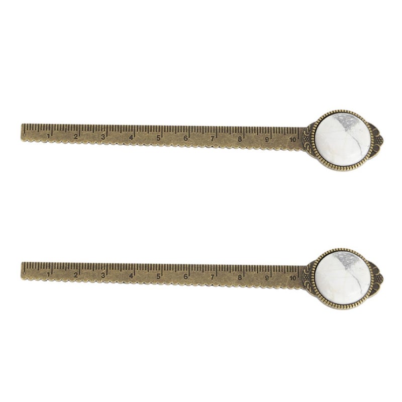 2Pcs Alloy Ruler Gemstone Bookmarks Natural Turquoise Crystal Metal Book Markers for Students - Image 2