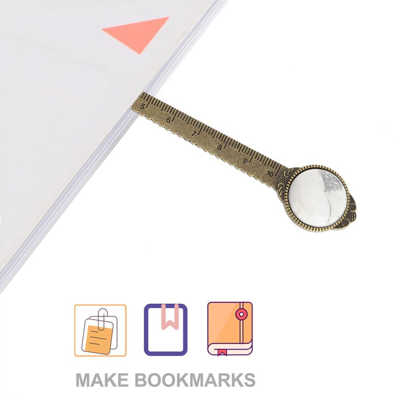 2Pcs Alloy Ruler Gemstone Bookmarks Natural Turquoise Crystal Metal Book Markers for Students - Image 4